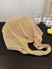 编织女士手提包，时尚托特单肩包，沙滩旅行草编包 - 彩色 - 查看 7