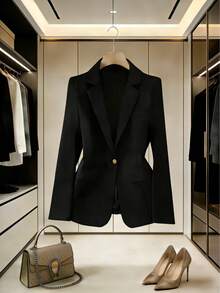 Tailored Blazer With Lining, Functional Side Pocket, Elegant Gold Button, And Faux Chest Pocket | Autumn/Winter - 黑色 - 查看 2