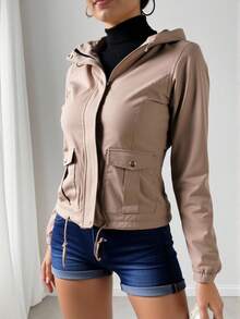 Women's Seasonal Lightweight Thermal Short Jacket Jacket - C,沙子 - 查看 2