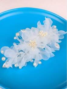 1 chiếc kẹp tóc cô dâu bằng vải organza, phụ kiện cài tóc lãng mạn. - trắng - Xem 2