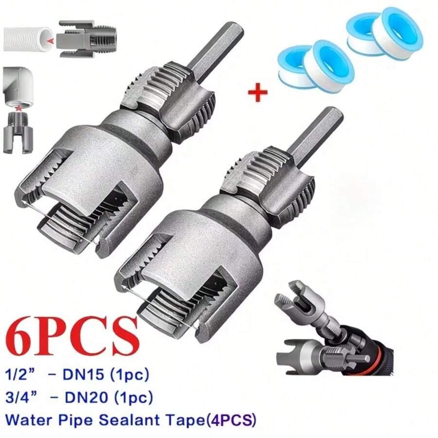 一套三件套管道螺纹加工工具，适用于加工 1/2 英寸 PPR 内螺纹和外螺纹，包括丝锥和工具以及密封胶带。