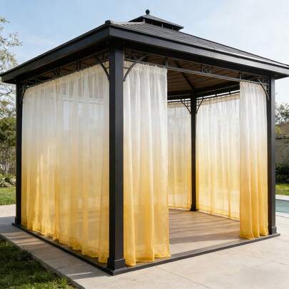 1pc Ombre Sheer Curtain, Outdoor Patio Balcony Porch Privacy Decor Curtain, Fashionable Ombre Divider Decorative Door Curtain For Bedroom, Living Room