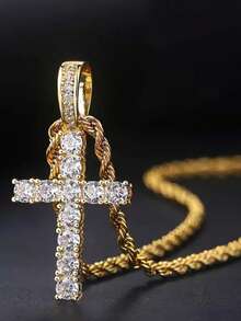 Dây chuyền mặt thánh giá vàng/bạc - Tự chọn | Trang sức dây chuyền phong cách hip hop đính đá Zirconia lấp lánh, phù hợp cho cả nam và nữ. - Nhiều màu - Xem 8