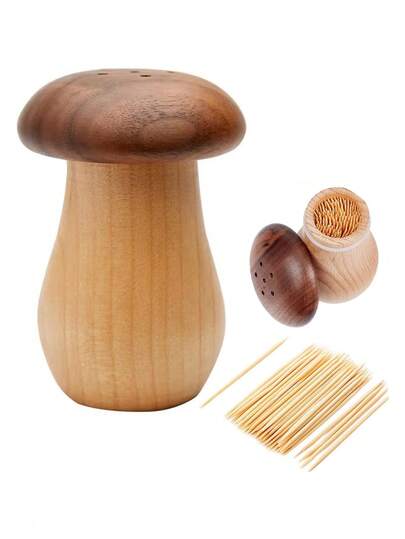 可爱蘑菇牙签盒，木质牙签容器，适用于厨房、家庭、餐厅、生日、母亲节、父亲节等场合，可作为礼物送给朋友或家人。木质装饰品。