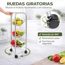 Frutero Organizador de 3 Niveles con Ruedas Canastas Metálicas de Alambre Estructura Cromada Plateada Carrito de Cocina para Frutas y Verduras  855594 - como en la foto - Ver 4
