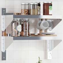 Étagère murale à 2 niveaux 50 x 23,5 x 48 cm Acier inoxydable argenté - 1PC - Voir 1