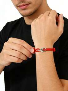 1条男士简约互扣编织绳手链，休闲尼龙绳手链，带互扣扣，防水耐用腕带，适合日常佩戴和送礼。 - 扣鎖手鍊 - 查看 8