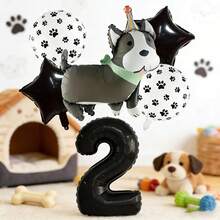 Cute Puppy Birthday Balloon Set, Includes Puppy Foil Balloons, Black And White Paw Print Balloons, Star Foil Balloons And Black Number Foil Balloons, Suitable For Decorating Children's Birthday Parties, Pet Puppy Gatherings And Other Events - View 4