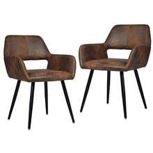 FurnitureR Conjunto 2 Sillas Comedor Vintage Cuero Antiguo Piel Sintética Suede Silla Asiento Cojín Rústico con Patas Metal - Marrón - Ver 8