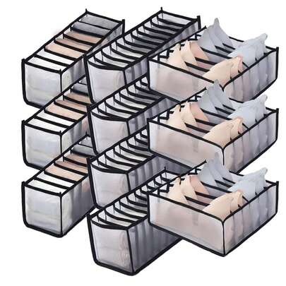 3个抽屉收纳盒，适用于文胸、内衣、袜子、领带等，可折叠，柔软面料，分格设计，家居必备
