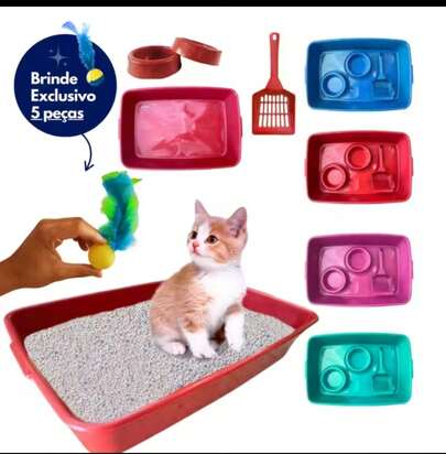 KIT BANDEJA PARA GATOS 5 PEÇAS , 1- BANDEJA,2 COMEDOUROS E 1 PÁ COLETORA +BRINDE EXCLUSIVO