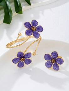 1 Set Of 5-Petal Flower Jewelry: 1 Ombre Flower Bracelet, 1 Small Flower Ring - Five-petaled Flower - View 4