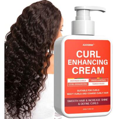 AUOSBNK 200克男女通用卷发造型霜，蕴含角蛋白和椰子油，适用于波浪卷发和卷发，令秀发散发迷人香气，增加顺滑度，抚平毛躁。