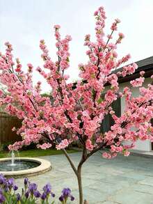 1pc Elegant Artificial Peach Blossom Branch - Decorative Flower For Garden, Suitable For Anniversary, Wedding, Easter, Birthday, New Year, Indoor/Outdoor Holiday Decor, No Power Source, Container Not Included - Pink - View 1