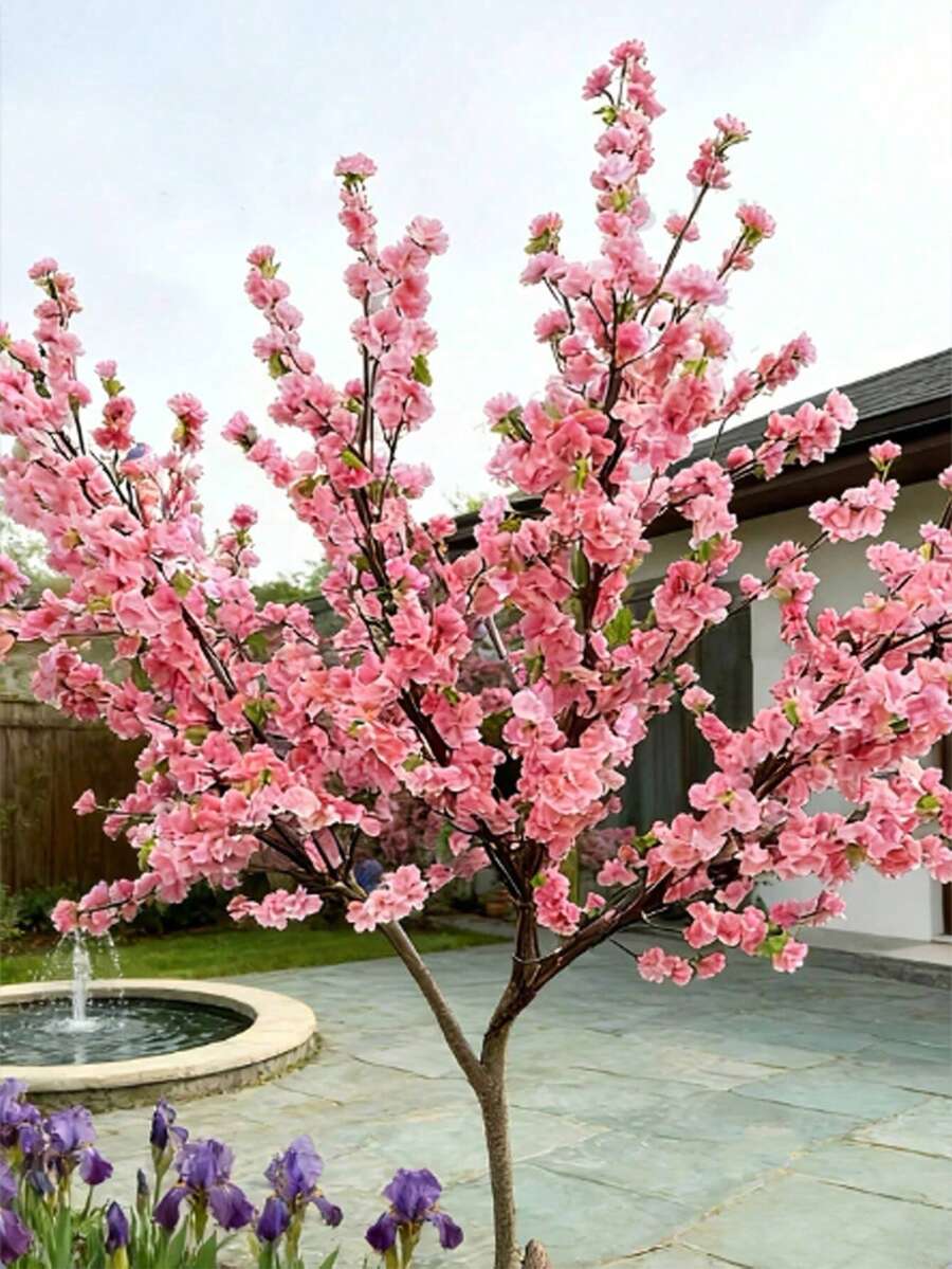 1pc Elegant Artificial Peach Blossom Branch - Decorative Flower For Garden, Suitable For Anniversary, Wedding, Easter, Birthday, New Year, Indoor/Outdoor Holiday Decor, No Power Source, Container Not Included - Pink - View 1