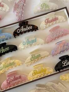 1个定制水钻发爪，个性化刻字发夹，女士时尚大理石纹优雅发爪，定制名字发饰，独特伴娘派对礼物，情人节礼物，女士发饰 - 彩色 - 查看 5