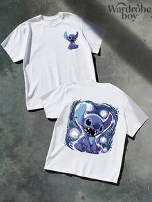 Disney Authorized Short Sleeved Printed T-Shirt, Stitch Printed T-Shirt,Graphic Tees, Cotton Graphic Tees,Funny Graphic Tees,Suitable For Family Travel And Vacation. Mother's Day T-Shirt, Suitable For Both Men And Women. Cotton T-Shirt, Comfortable And Breathable. - 白色的- - 查看 2