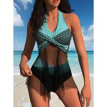 Summer Vibrant Two-Piece Swimsuit Collection | High-Waisted Tummy Control, Print/Color Block/Ruffle, Vacation Style Swimwear Set - TD-C2556-01 - Xem 3