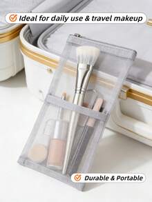 OEIEZ 1 pieza Brocha de rubor suave y esponjosa, cerdas de fibra de alta calidad, brocha de maquillaje profesional, adecuada para polvos, cremas, rubor líquido y herramienta de contorneado facial, accesorio de maquillaje vegano y diario - Plateado - Ver 9