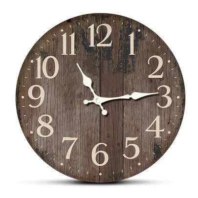 1 Piece Of Round Wall Clock, Vintage Wood Grain Clock, Classic Digital Display, Silent And Non-Ticking, Suitable For Home And Holiday Decoration, Gift Giving,Battery Operated Wall Clock,Battery Wall Clock,Silent Wall Clock,Reloj De Pared,Room Decor,Clock
