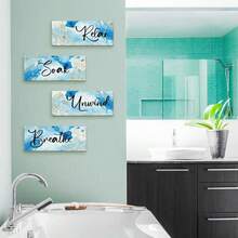 4 tấm trang trí tường phòng tắm bằng gỗ kiểu cổ điển 2D - Biển hiệu "Thư giãn, Ngâm mình, Thả lỏng" - Tấm trang trí treo tường phong cách nhà nông, không cần điện hay lông vũ, thích hợp cho phòng tắm và phòng giặt, phẳng 2D. - Nhiều màu - Xem 7