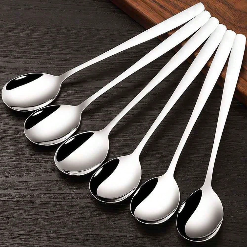 Bộ dao nĩa và thìa ăn bằng thép không gỉ 6 món/2 món/1 món, thìa và thìa trà được đánh bóng như gương, bộ dao nĩa bền chắc, có thể rửa bằng máy rửa chén, thích hợp cho nhà bếp và phòng ăn gia đình. - Xem 1