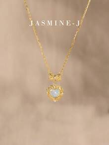 1 Mặt dây chuyền hình nơ và trái tim bằng bạc Sterling S925 đính đá Opal, Dây chuyền Opal vàng, Dây chuyền nơ, Dây chuyền trái tim, Thanh lịch và tinh tế, Thích hợp cho phụ nữ đeo hàng ngày hoặc dự tiệc. - Nhiều màu - Xem 1