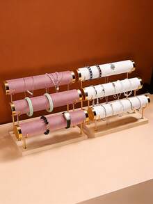 1 chiếc, màu Đen/Trắng/Beige/Hồng/Xanh lá cây, 1 tầng/2 tầng/3 tầng, Giá trưng bày trang sức bằng nhung và gỗ tự nhiên, điểm nhấn vàng, Hoàn hảo để sắp xếp vòng tay, lắc tay, đồng hồ và dây chuyền, Sử dụng cho mục đích thương mại và trang trí nhà cửa - Nhiều màu - Xem 6