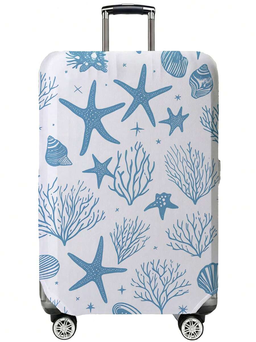 Fresh Ocean Element Starfish Print Luggage Protective Cover, Suitable For 18-32 Inch Suitcases, With Strong Elasticity To Protect Luggage (Anti-Scratch, Anti-Dust) And Decorate Luggage (Turn Regular Suitcase Into Personalized One), Luggage Cover, Travel Accessory. - Multicolor - View 1