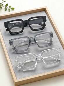 Men's Plastic Full Rectangular Frame Windproof Classic Portable INS Style Casual Transparent Glasses, Suitable For Office Wear, Cosplay, Reading Decoration - Black - View 6