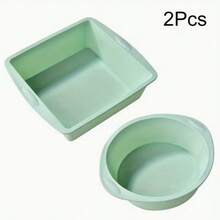 2 件套硅胶圆形和方形蛋糕模具，不粘硅胶烘焙模具，适用于制作布朗尼、蛋糕和分层烘焙食品 - 彩色 - 查看 15