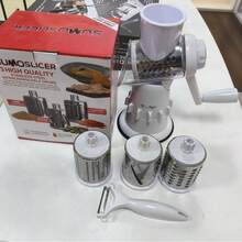 手摇式旋转蔬菜切片器、果蔬刨丝器、土豆切片器、多功能厨房切碎器和切丝器 - 白色 - 查看 9