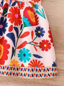 1pc Baby Girls' Summer Sleeveless Thin Dress, Baby Girl Floral Print Elastic Waist Backless Sundress, Cute Bohemian Vintage Floral Lace Trim Casual Dress, Newborn 1st Birthday Gift, Soft Breathable, 0-1-2-3 Years, 6-9 Months, Suitable For Outdoor, Casual, Party, Holiday - Multicolor - View 3