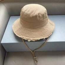 Korean Style Frayed Brim Bucket Hat, Suitable For Outdoor, Hiking, Sun Protection In Summer - Rose Red - View 4