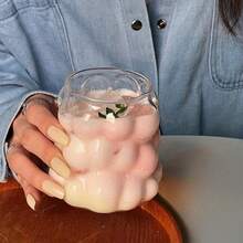 1个高硼硅玻璃葡萄杯，女士家用美容水杯、拿铁杯、美式咖啡杯、饮料杯、果汁杯、可爱甜点杯、冷饮杯，也可作下午茶杯、DIY特色饮品杯 - 彩色 - 查看 4
