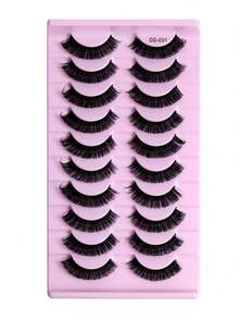 10 Pairs D-Curl Voluminous Russian False Eyelashes, 3D Faux Mink Lashes, Reusable, Fluffy Natural Look, Eyelash Extension - Black - View 7