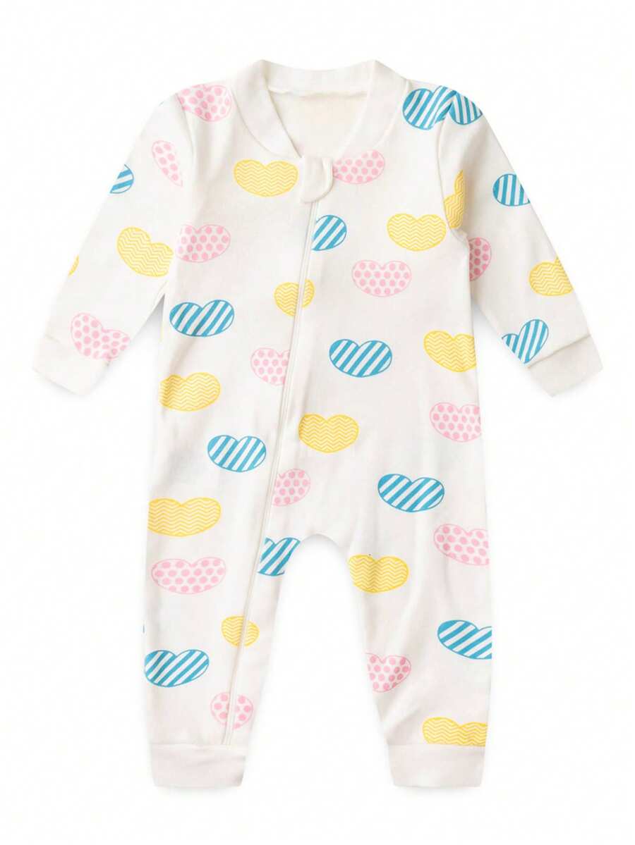Baby Jumpsuit In Printed Suedine Fabric With Zipper (Newborn/Small/Medium/Large) - Blue and White - View 1
