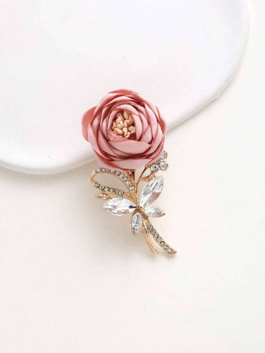 1pc Unisex Rose Flower Brooch, Suitable For Wedding, Party, Gathering - Pink - View 1