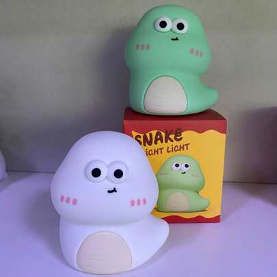 Cute Snake Silicone Night Light, USB Rechargeable, Touch Control, LED Bedside Lamp
