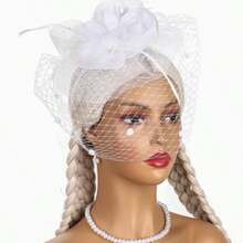 1pc Women's Elegant Small Hat, Suitable For Tea Parties, Galas, Etc. 2026 New Arrival Vintage 1950s Kentucky Derby Style With Feather Hair Clip, Suitable For Brides, Weddings, Parties, Birdcage Veil Headpiece, 1920s Floral Style Small Hat - Style a - View 4