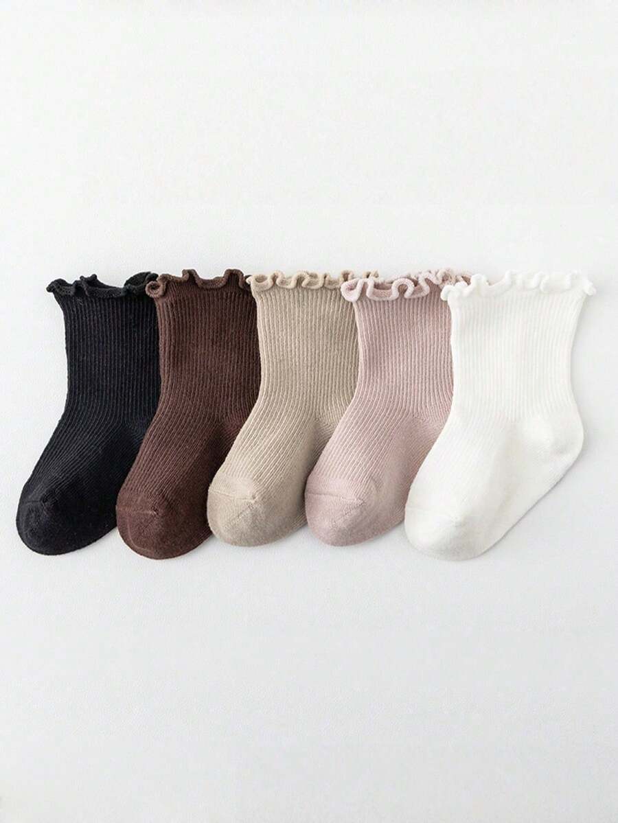 5双装婴儿袜，宽松不紧身，荷叶边公主袜，女童婴儿袜，0-5岁 - 彩色 - 查看 1