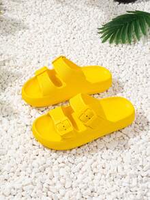 2024 New Summer EVA Platform Versatile Outdoor Wear Anti-Slip Durable Shock-Absorbing Double Buckle Sandals Women's Fashion Home Lightweight Comfortable Slippers - Yellow - View 5