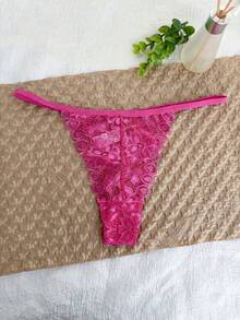 Customize Lace Floral Thongs With Any Letter, Sparkling Crystal English Letter Thin Ribbon Hollow Underwear With Names, G-String,Tanga, Exotic Thongs, Couple Gifts, Wedding Underwear Gifts, Personalized Gifts For Singles Parties, Personalized Gifts For Girlfriends/Wives/Lovers/Friends' Anniversaries/Valentine's Day/Birthdays/Weddings/Holidays/Dates/Holidays/Bedrooms/Living Rooms - Hot Pink - View 5