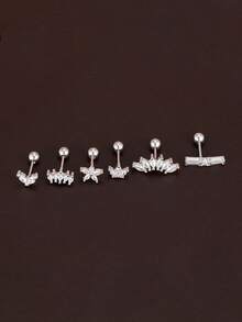 Bộ 6 khuyên tai đính đá Zirconia hình hoa bằng thép không gỉ mạ vàng 18K dành cho nữ, thích hợp cho xỏ khuyên tai sụn tai, vành tai. - Bộ 6 món - Xem 10