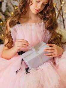 Young Girl's Tulle Party Dress, Suitable For Birthday, Wedding, Flower Girl, Formal Occasions, Holiday Celebration - Pink - View 3