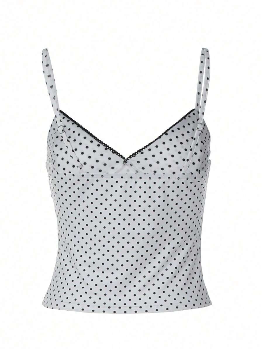 女士波点吊带背心，性感时尚，休闲街头风或夜店装扮皆宜，白色夏季款 - 白色 - 查看 1