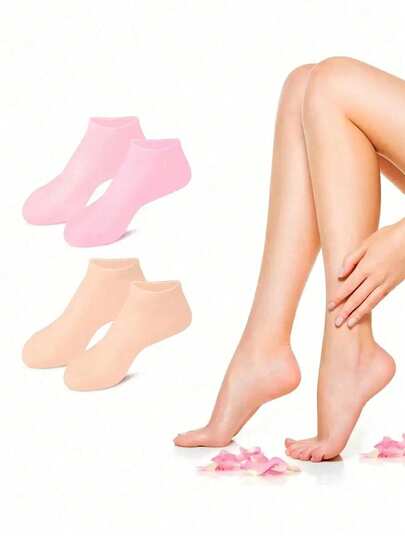 2 Pairs Silicone Moisturizing Socks, Reusable Aloe Vera Infused Gel Lined Socks, Non-Slip Overnight Spa Foot Care Socks, Intensive Heel Crack Repair For Dry Cracked Rough Feet, Hydrating Soothing Nourishing Softening Callus Remover Pedicure Socks, Washable Stretch Unisex Foot Care Socks For Men Women With Dry Skin, Home Daily At-Home Spa Beauty Foot Treatment Tool