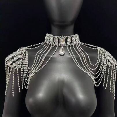 1 قطعة سلسلة كريستال فاخرة للكتف للنساء، مناسبة لفستان الزفاف الكتف المكشوف، إكسسوار من الزجاج الكريستالي