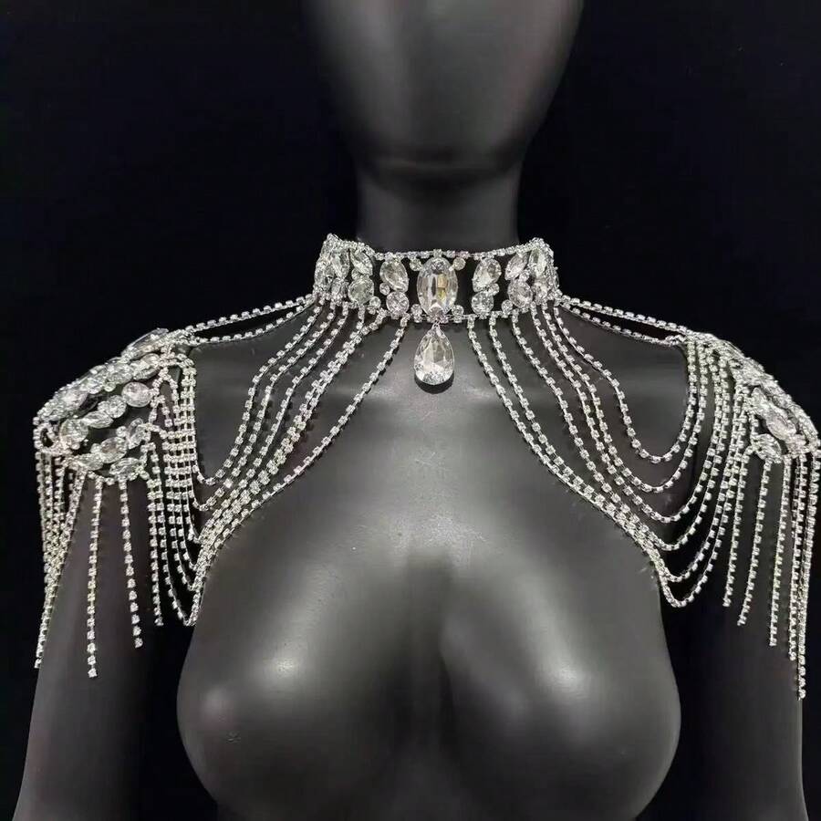 1pc Women's Luxurious Crystal Tassel Shoulder Chain, Suitable For Wedding Bride Off-Shoulder Dress, Crystal Glass Accessory - Tassel Shoulder Chain - View 1
