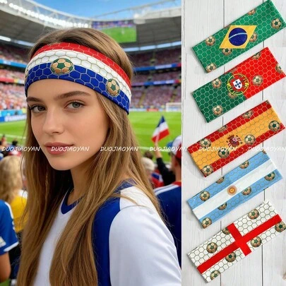 1pc World Cup Headband, For Fans Cheering And Support, Elastic Sweatproof Sports Headband, Football Party Headwear